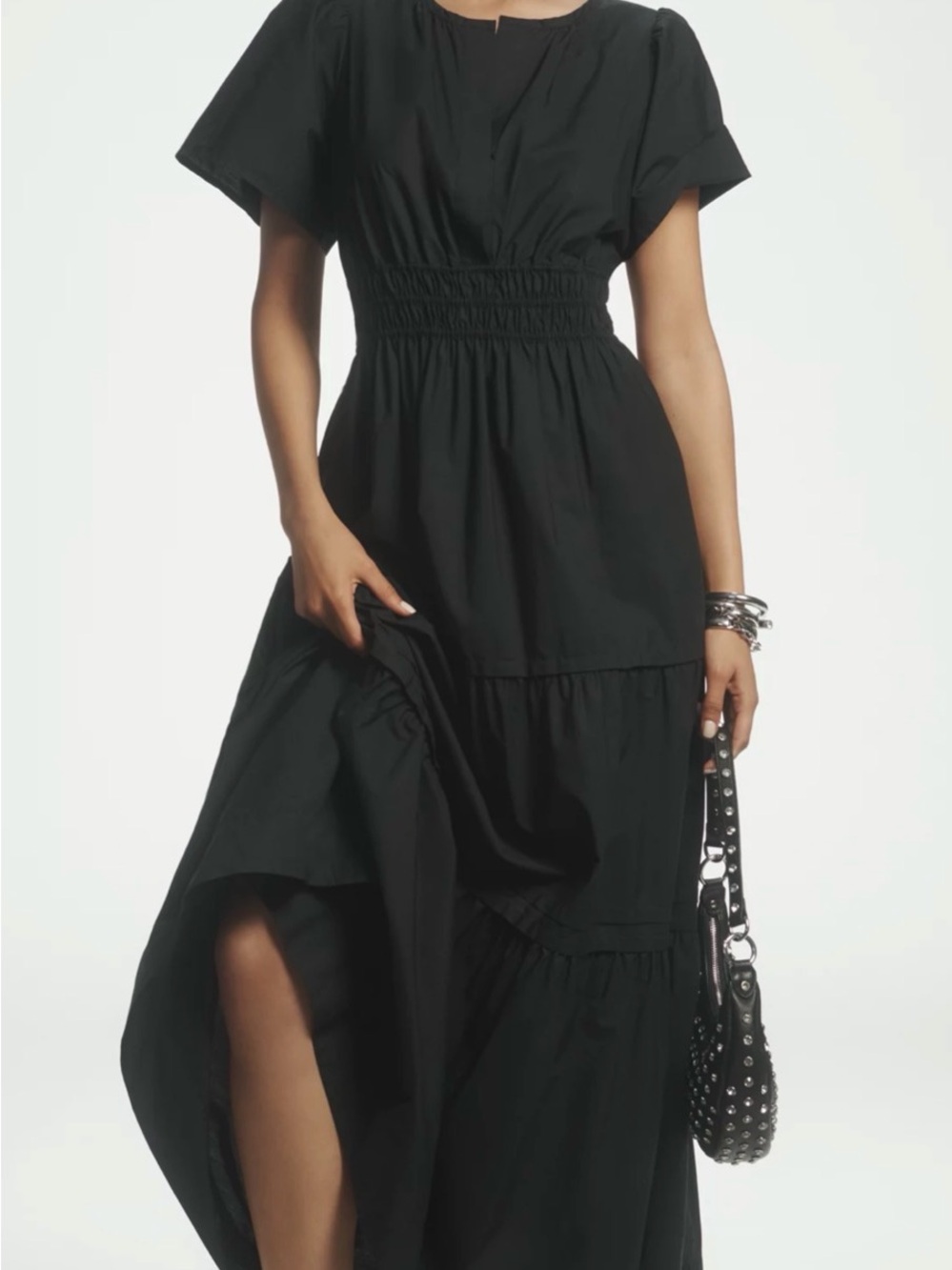 NWOT Anthropologie Maeve The Somerset Black Tiered Smocked-Waist Maxi Dress